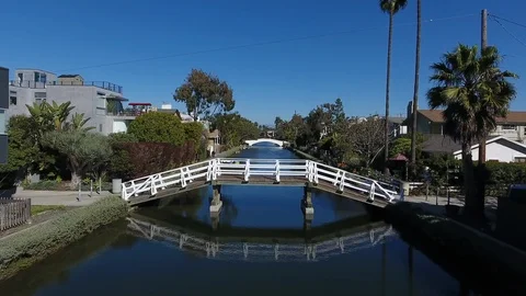 Aerial Drone view of Venice Beach Quaint canals Stock Footage 89700765