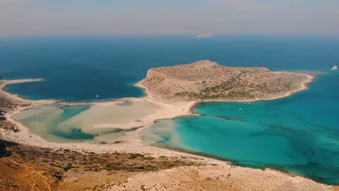 Aerial drone view video of amazing  Balos beach and lagoon near Gramvousa Stock Footage