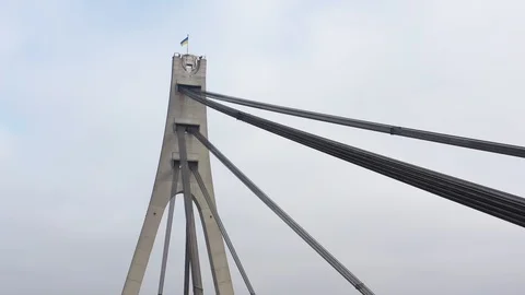 Aerial drone view View Of North or Moscow Bridge Kiev, Ukraine over Dnieper. Stock Footage 129812475