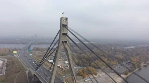 Aerial drone view View Of North or Moscow Bridge Kiev, Ukraine over Dnieper. Video stock 129812576