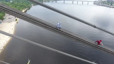 Aerial drone view View Of North or Moscow Bridge Kiev, Ukraine over Dnieper. Stock Footage 129812862