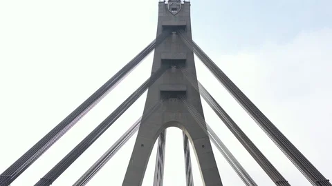Aerial drone view View Of North or Moscow Bridge Kiev, Ukraine over Dnieper. Видео 129812986