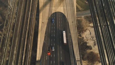 Aerial drone view View Of North or Moscow Bridge Kiev, Ukraine over Dnieper. Video stock 129815146