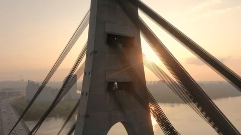 Aerial drone view View Of North or Moscow Bridge Kiev, Ukraine over Dnieper. Video stock 129815745