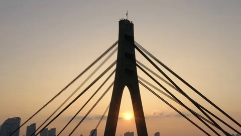 Aerial drone view View Of North or Moscow Bridge Kiev, Ukraine over Dnieper. Video stock 129819523