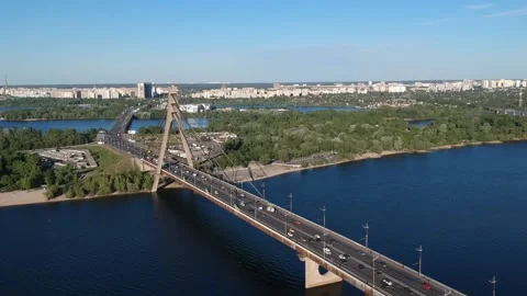 Aerial drone view View Of North or Moscow Bridge Kiev, Ukraine over Dnieper. Video stock 131463541