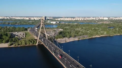 Aerial drone view View Of North or Moscow Bridge Kiev, Ukraine over Dnieper. Stock Footage 131464143