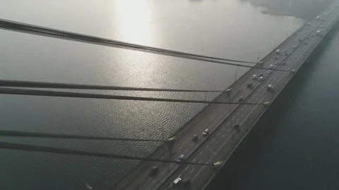 Aerial drone view View Of North or Moscow Bridge Kiev. Vidéo 218621272