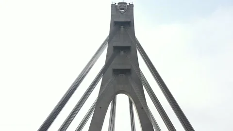 Aerial drone view View Of North or Moscow Bridge Kiev. Video stock 218621280