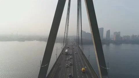 Aerial drone view View Of North or Moscow Bridge Kiev. Vídeo Stock 218621542