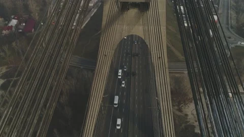 Aerial drone view View Of North or Moscow Bridge Kiev. Vídeo Stock 218621722