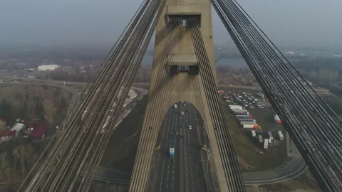 Aerial drone view View Of North or Moscow Bridge Kiev. Vídeo Stock 218621746