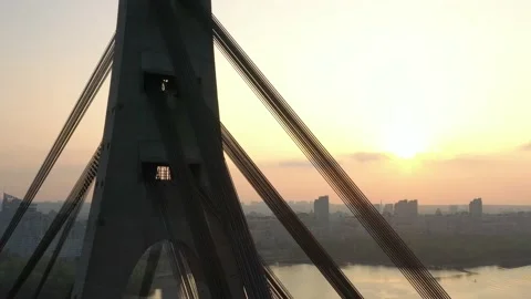 Aerial drone view View Of North or Moscow Bridge Kiev. 库存影片 218622906