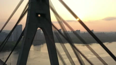 Aerial drone view View Of North or Moscow Bridge Kiev. 스톡 동영상 218623228