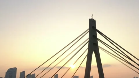 Aerial drone view View Of North or Moscow Bridge Kiev. Stockbeeldmateriaal 218623270