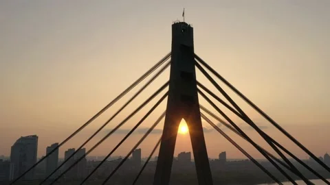 Aerial drone view View Of North or Moscow Bridge Kiev. Vídeo Stock 218623518