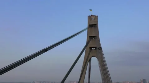 Aerial drone view View Of North or Moscow Bridge Kiev. Vídeo Stock 218623713