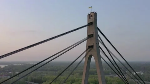 Aerial drone view View Of North or Moscow Bridge Kiev. Stock Footage 218623721