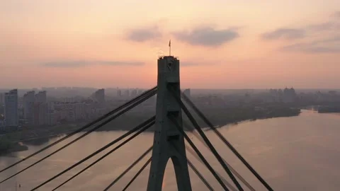 Aerial drone view View Of North or Moscow Bridge Kiev. Video stock 218623818