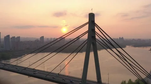 Aerial drone view View Of North or Moscow Bridge Kiev. Stockbeeldmateriaal 218623879
