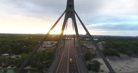 Aerial drone view View Of North or Moscow Bridge Kiev. Stock Footage 218624277