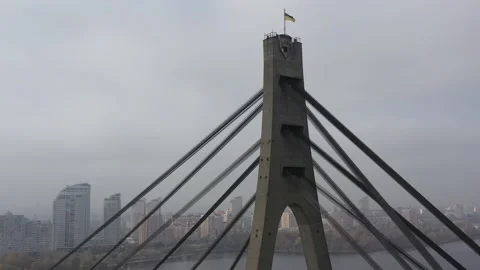 Aerial drone view View Of North or Moscow Bridge Kiev. Stock Footage 218624648