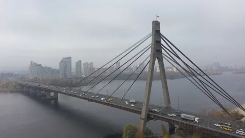 Aerial drone view View Of North or Moscow Bridge Kiev. 動画素材 218624676