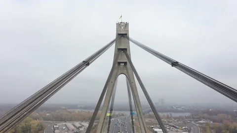 Aerial drone view View Of North or Moscow Bridge Kiev. Stock Footage 218626338