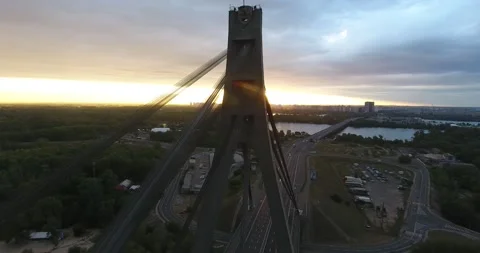 Aerial drone view View Of North or Moscow Bridge Kiev. Video stock 218626423