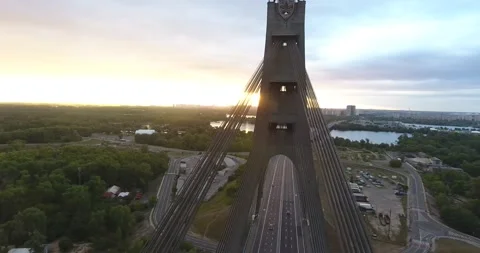 Aerial drone view View Of North or Moscow Bridge Kiev. Video stock 218626427