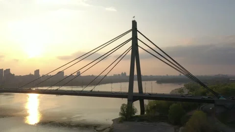 Aerial drone view View Of North or Moscow Bridge Kiev. 库存影片 218802556