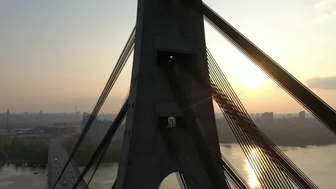 Aerial drone view View Of North or Moscow Bridge Kiev. Stock Footage 218803098