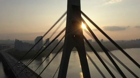 Aerial drone view View Of North or Moscow Bridge Kiev. Stock Footage 218803101