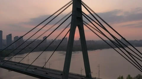 Aerial drone view View Of North or Moscow Bridge Kiev. 库存影片 218810062