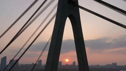 Aerial drone view View Of North or Moscow Bridge Kiev. Stockbeeldmateriaal 218810905