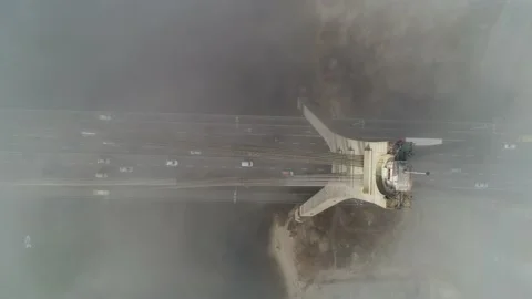 Aerial drone view View Of North or Moscow Bridge Kiev. Stock Footage 231536568