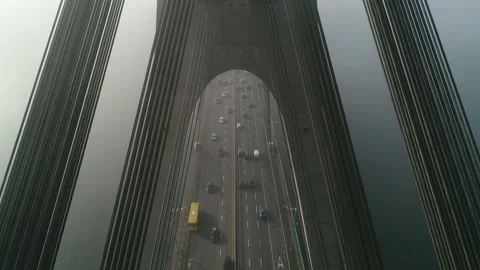 Aerial drone view View Of North or Moscow Bridge Kiev. Stock Footage 231536577