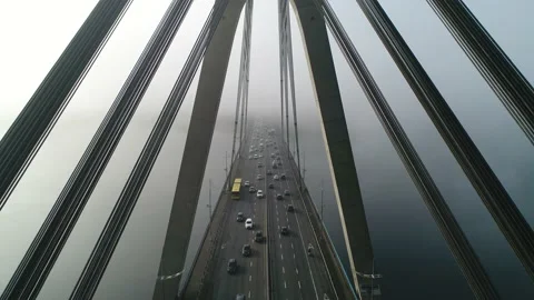 Aerial drone view View Of North or Moscow Bridge Kiev. Stock Footage 231536685