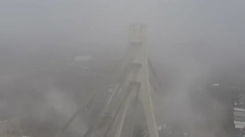 Aerial drone view View Of North or Moscow Bridge Kiev. Stock Footage 231536966