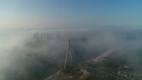 Aerial drone view View Of North or Moscow Bridge Kiev. Stock Footage 231554752