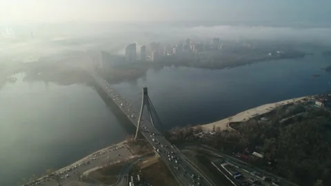 Aerial drone view View Of North or Moscow Bridge Kiev. Stock Footage 231554927