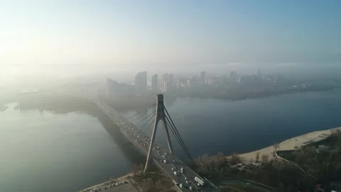 Aerial drone view View Of North or Moscow Bridge Kiev. Stock Footage 231554975
