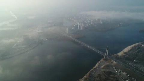 Aerial drone view View Of North or Moscow Bridge Kiev. Stock Footage 231555084