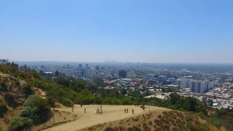 Aerial Drone view of a view point at Runyon Canyon In Hollywood Stock Footage 317570113