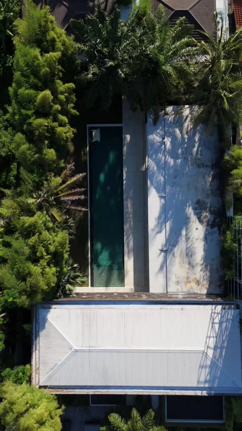 Aerial Drone View of Villa with Pool and Palm Trees in Bali - Color Graded Video stock 337120207