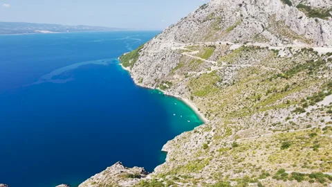 Aerial drone view of Vruja beach a secluded Adriatic bay Stock Footage 344418562