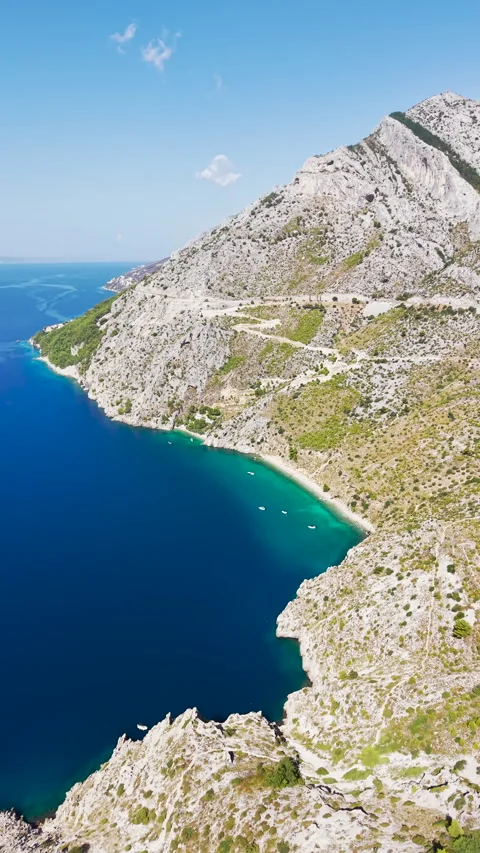 Aerial drone view of Vruja beach a secluded Adriatic bay Stock Footage 344419932