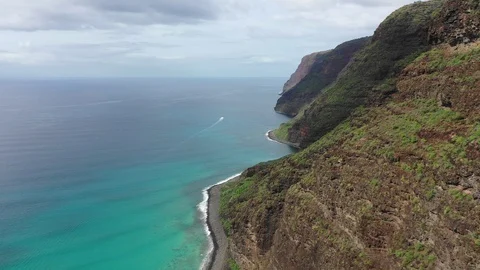 Aerial drone view of the Waimea coast in Kauai, Hawaii Stock Footage