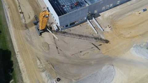 Aerial drone view of warehouse construction Video stock 97232192