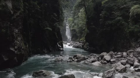 Aerial Drone View of Waterfall and River in the Mountains of Odaicho, Mie, Japan Video stock 331441684